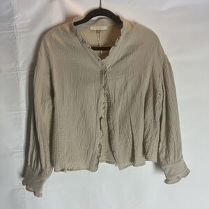 Downeast Cotton Long Sleeve Collared Button Up Oatmeal Size Small NWT